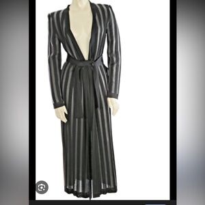 BALMAIN Black Viscose Striped Long Sleeve Belted Long Cardigan Size
